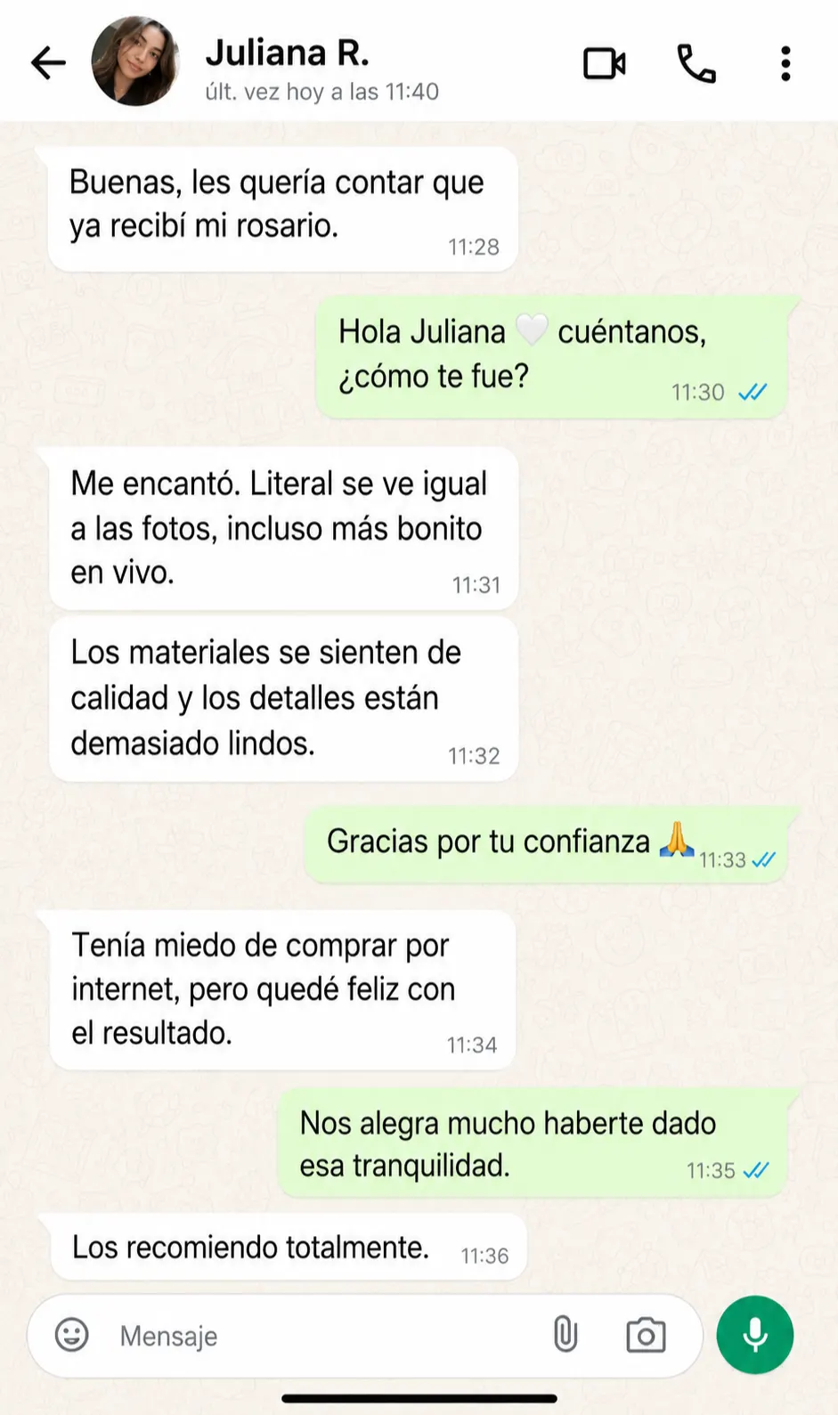 Captura de conversación de WhatsApp con Liliana G.