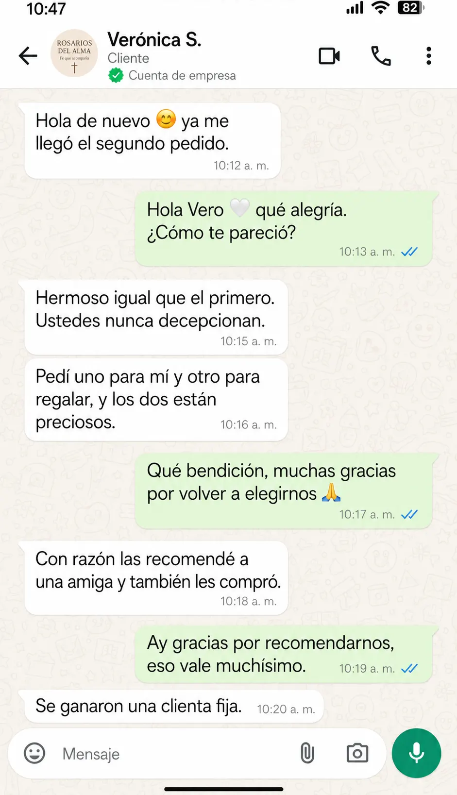 Captura de conversación de WhatsApp con Verónica S.