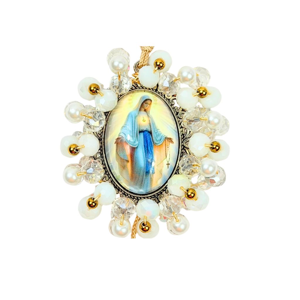 Rosario Virgen Milagrosa · Recamado Blanco Dorado